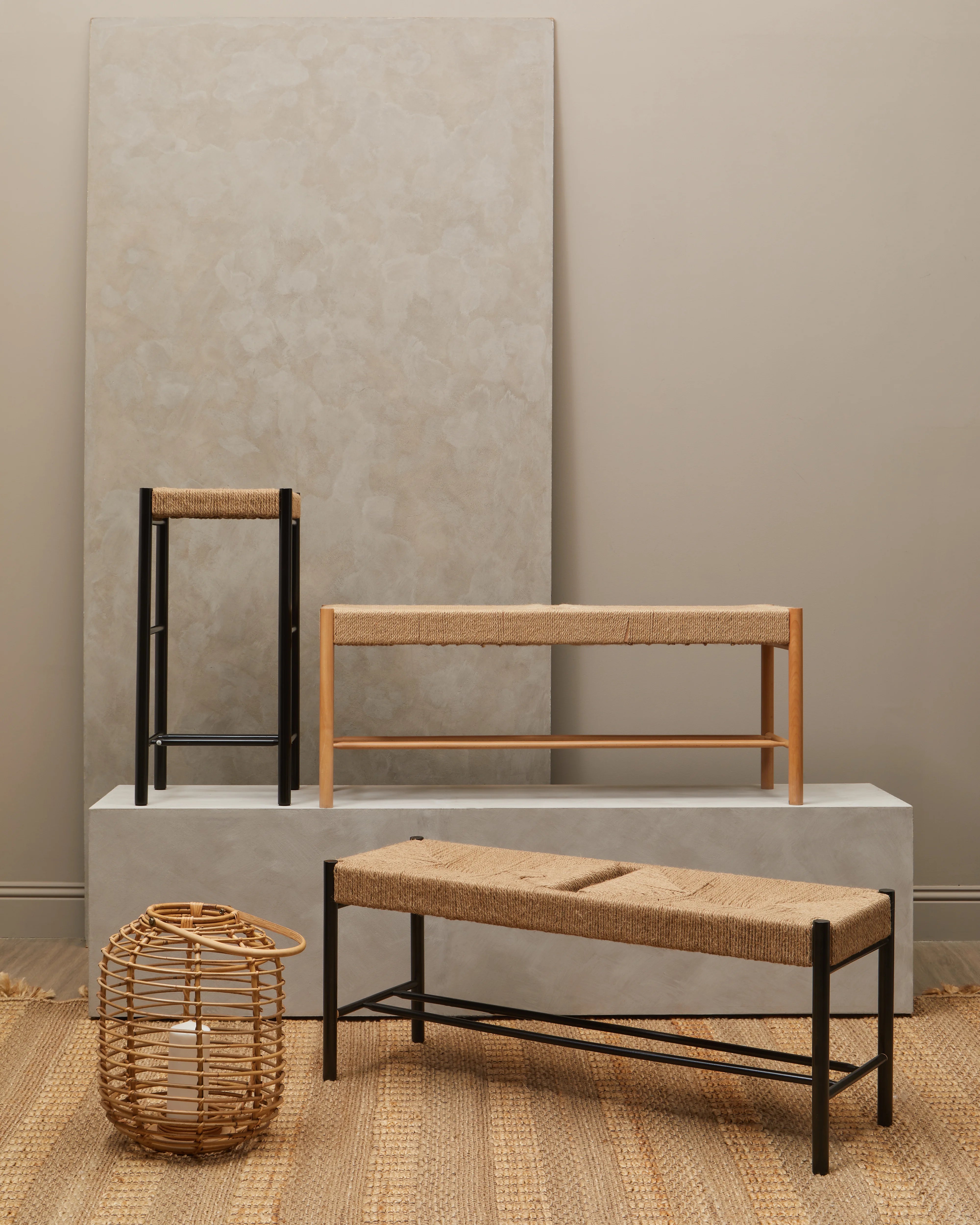 Cleets Natural Wood & Woven Rope Bench | Large